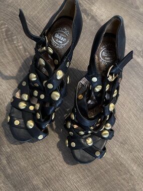 Ibiza Leather Studded Black High-Heel Sandals